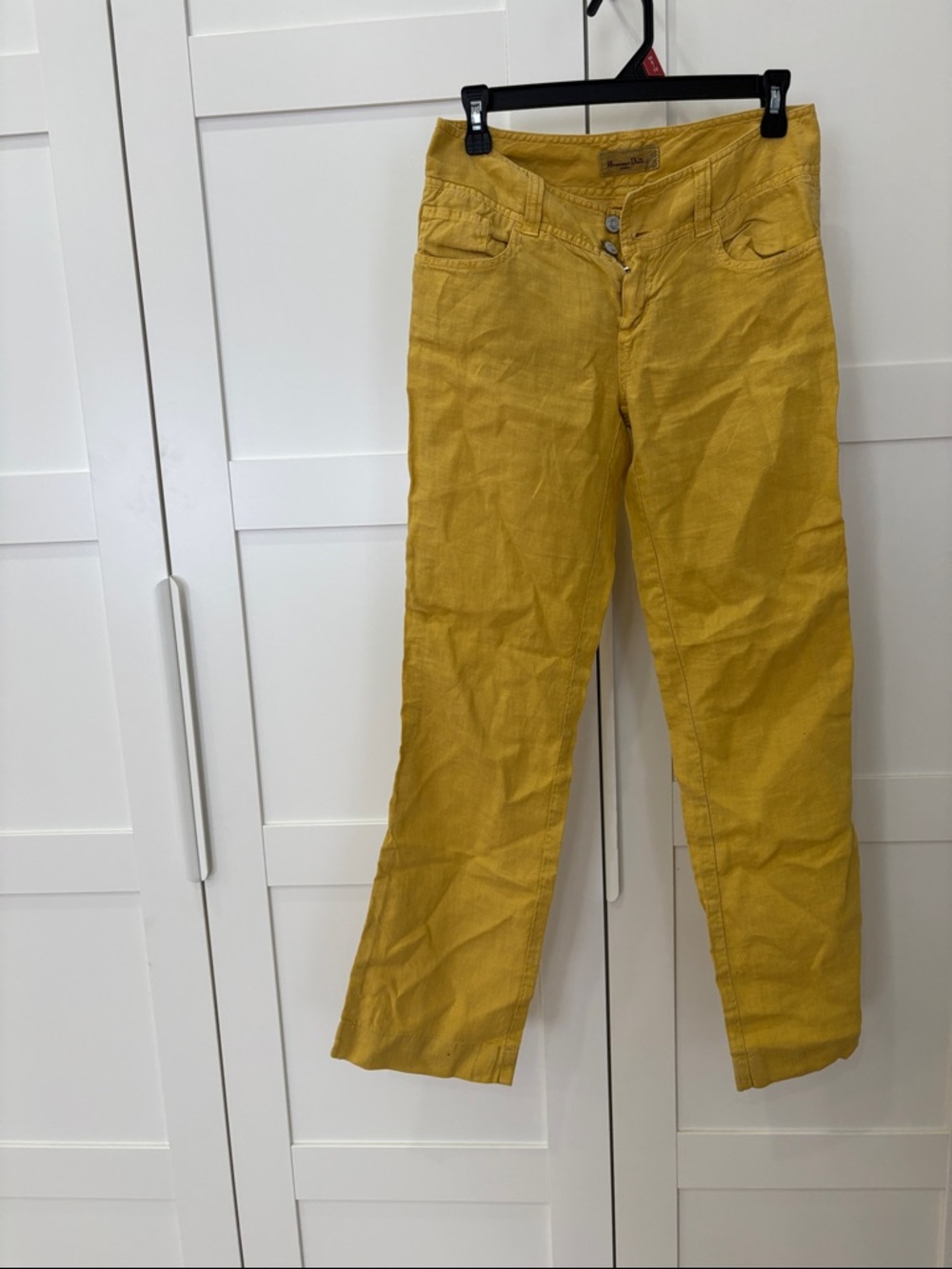 Massimo Dutti Mustard Yellow Casual Linen Pants low-rise waistline